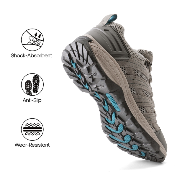 Women's Suede Lightweight Hiking Shoes 【Wide Fit】 - LIGHT GREY - 3
